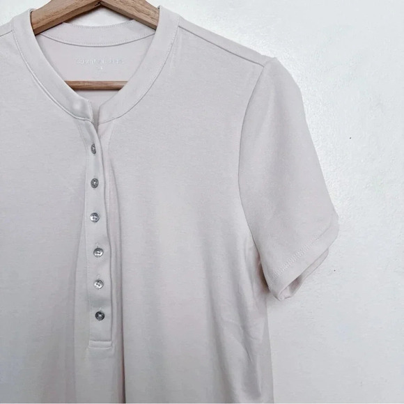 Calvin  Klein Jeans Womens Large Jersey Buton Neck Beige Shirt - Picture 6 of 13